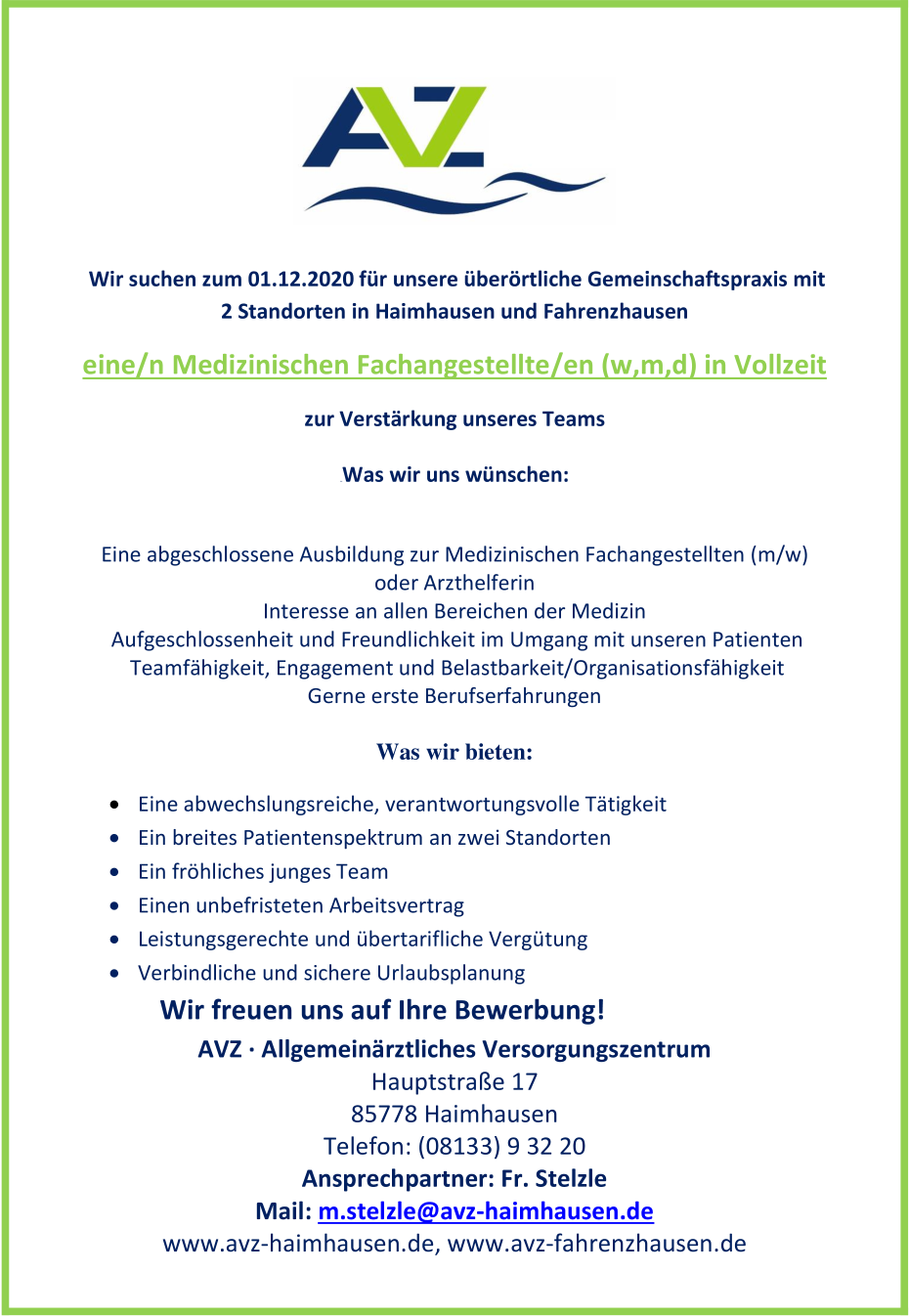 Medizinische/r Fachangestellte/r (w,m,d) in Vollzeit gesucht