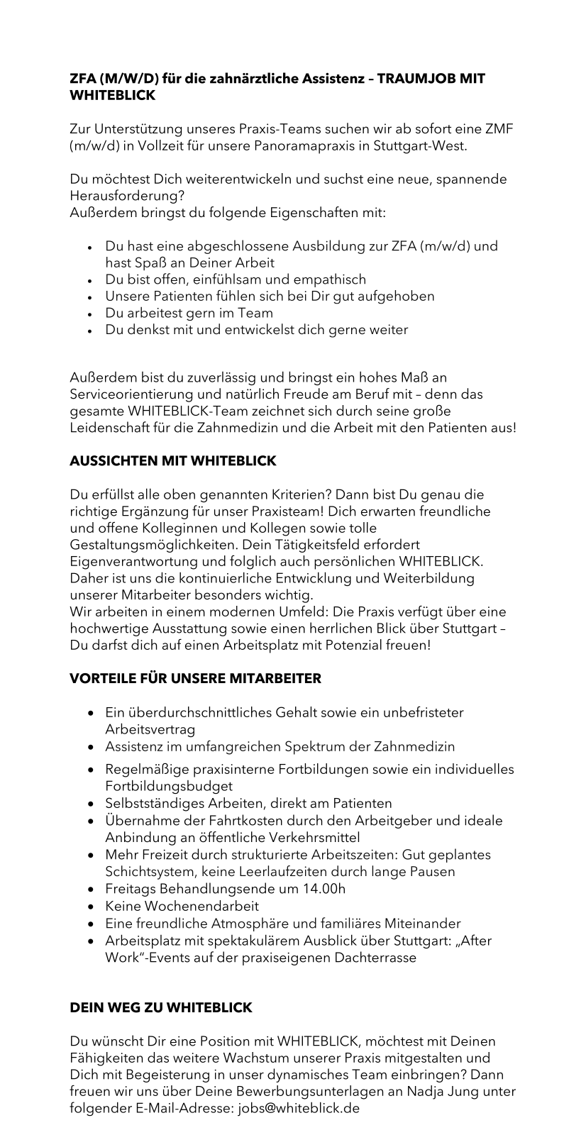 ZFA (M/W/D) für die zahnärztliche Assistenz – TRAUMJOB MIT WHITEBLICK
