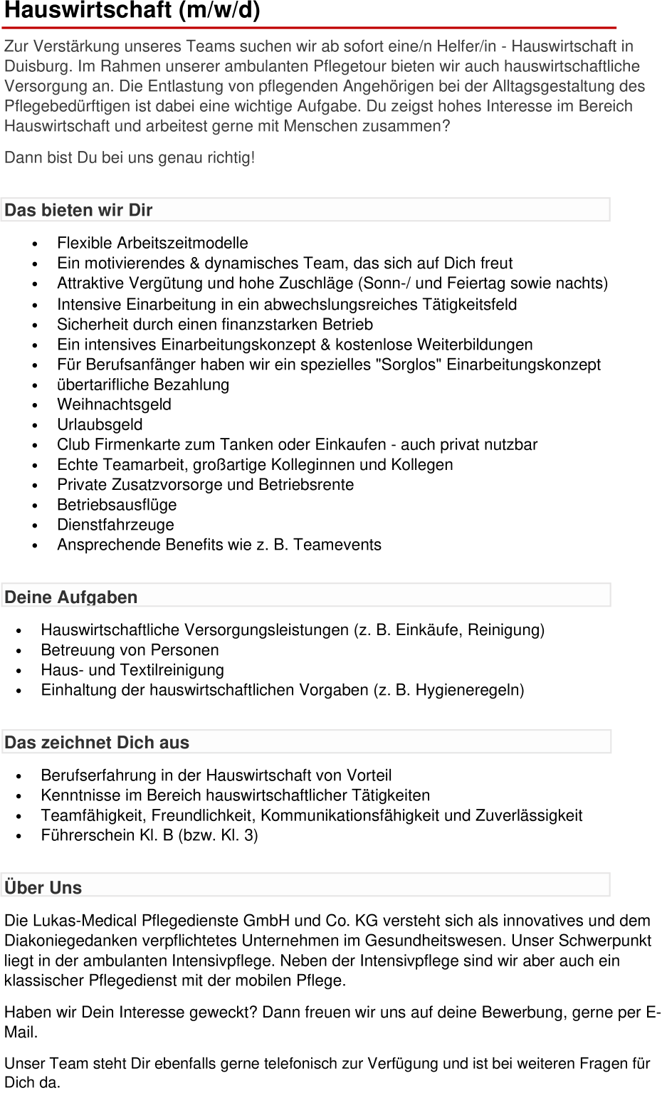 Hauswirtschaft (m/w/d)