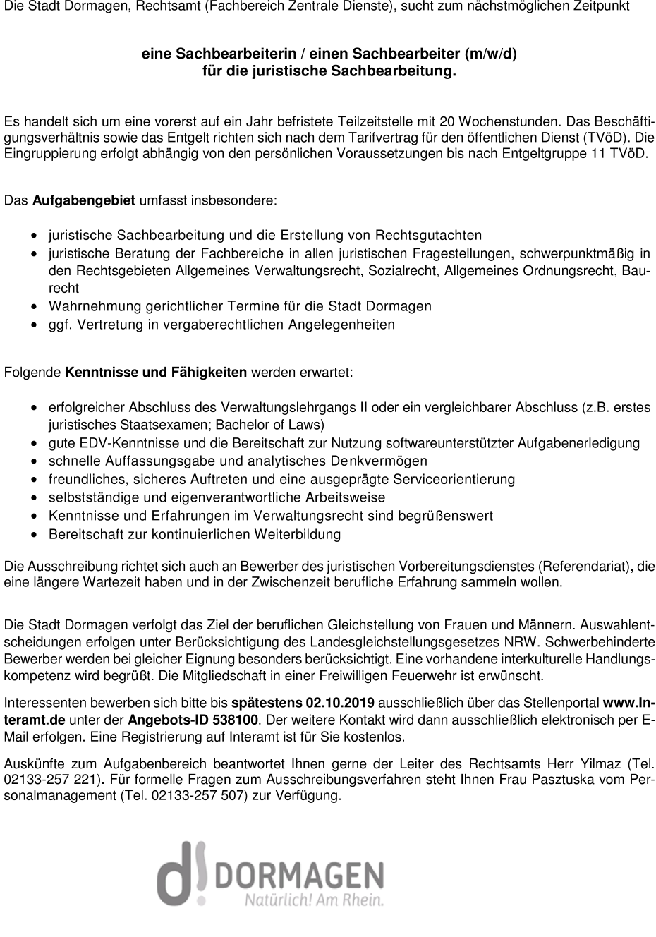 Sachbearbeiter/in (m/w/d) für die juristische Sachbearbeitung