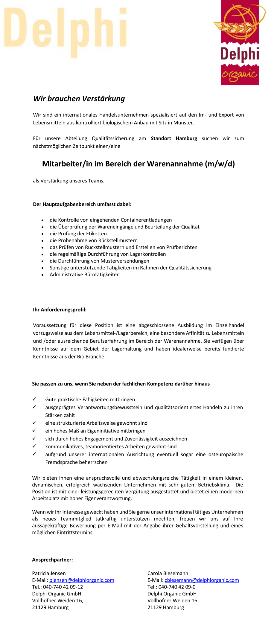 Mitarbeiter/in im Bereich der Warenannahme (m/w/d)