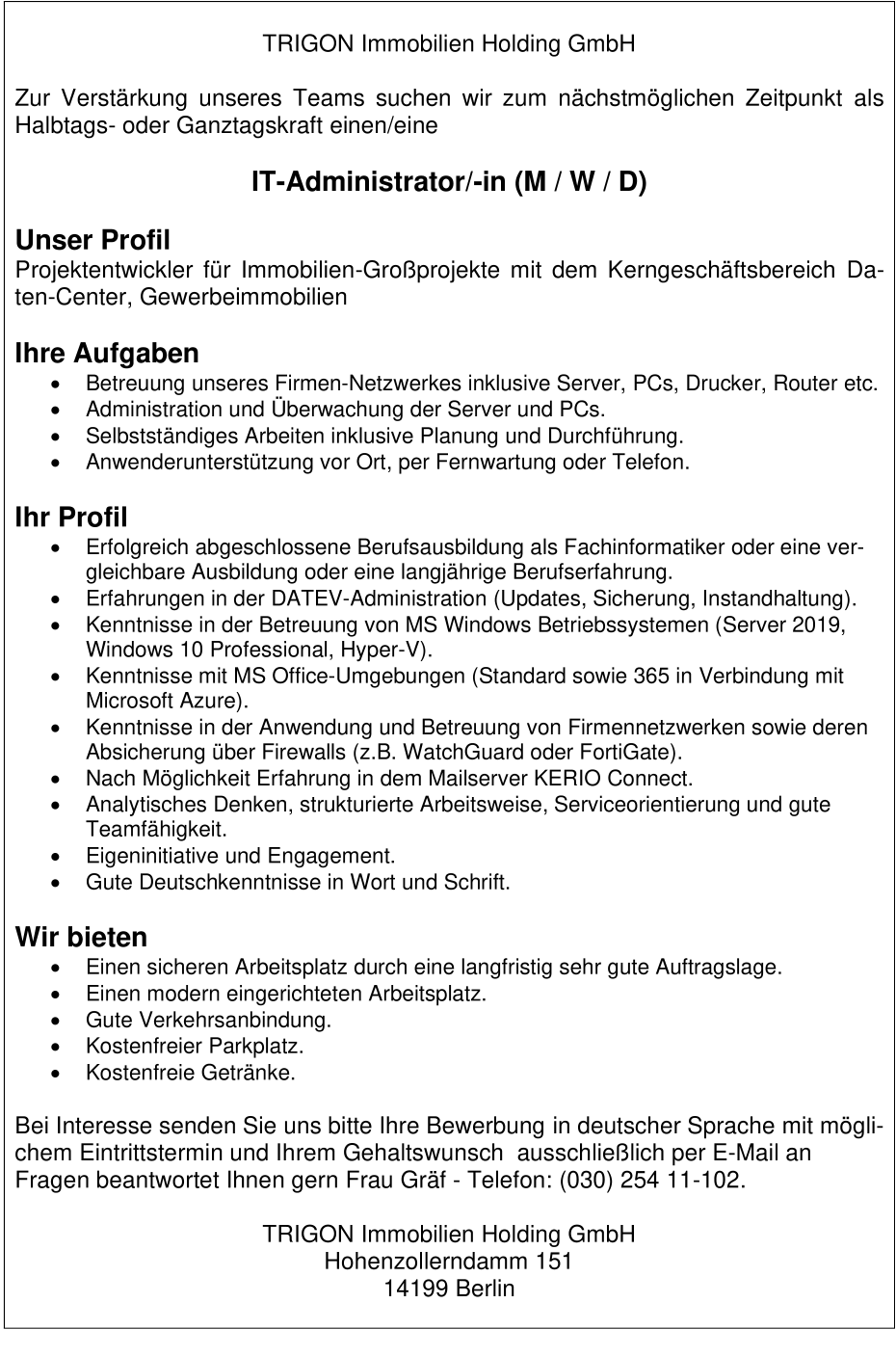 IT-Administrator/in (m/w/d)