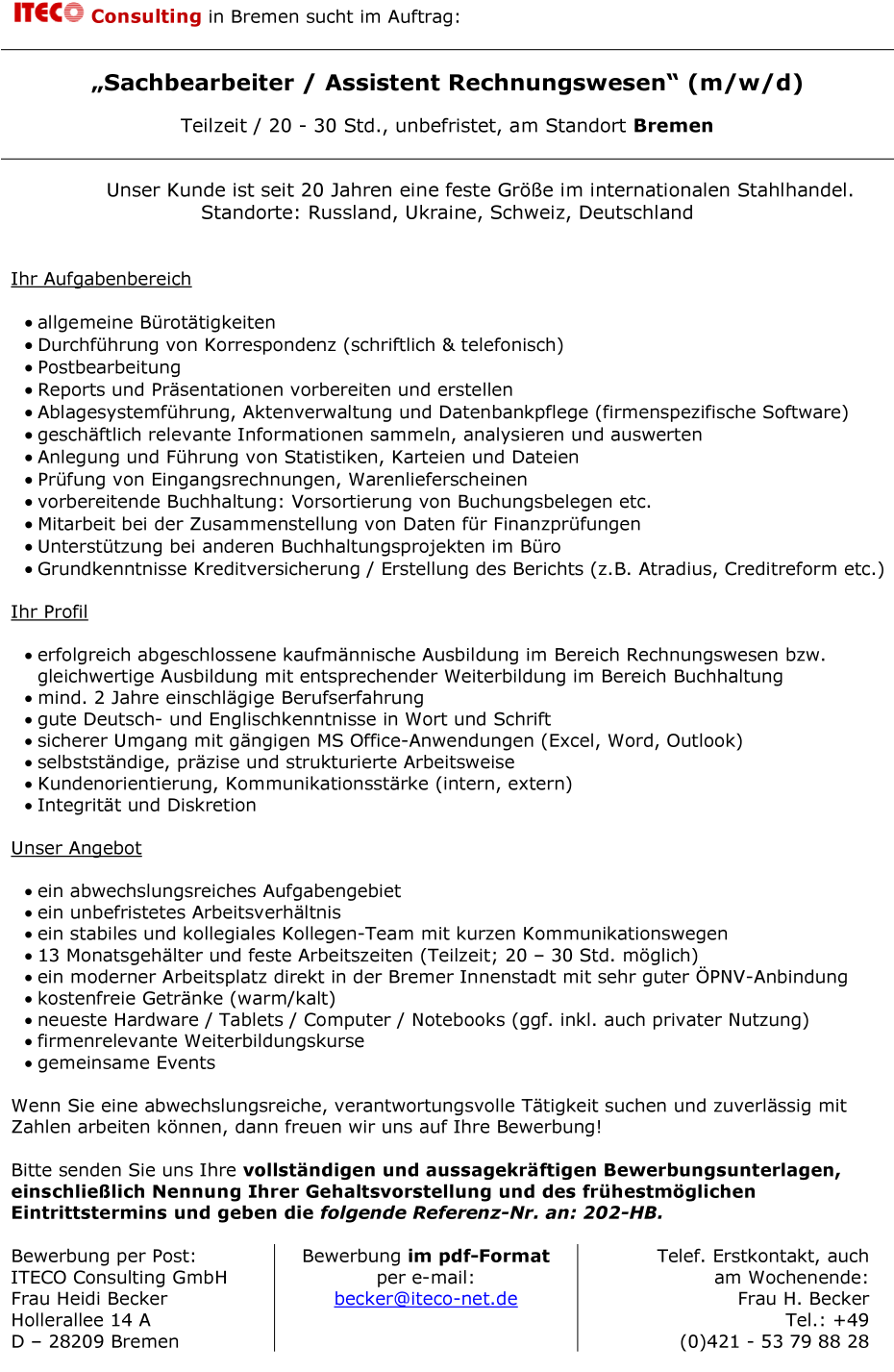 Sachbearbeiter / Assistenz Rechnungswesen (m/w/d)