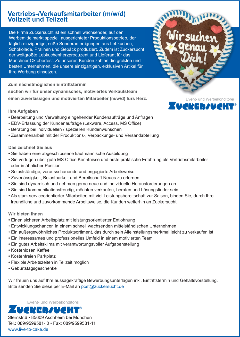 Mitarbeiter im Vertrieb/Verkauf (m/w/d)