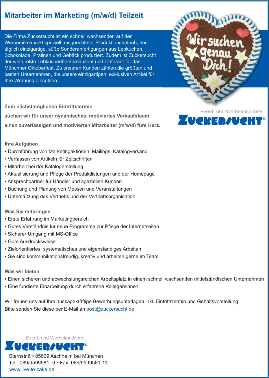 Mitarbeiter im Marketing (m/w/d) Teilzeit