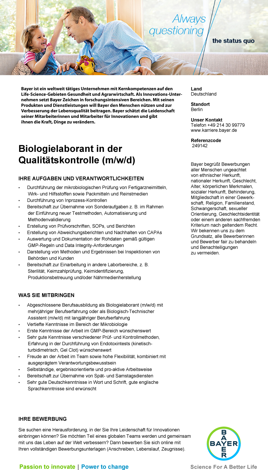 Biologielaborant in der Qualitätskontrolle (m/w/d)