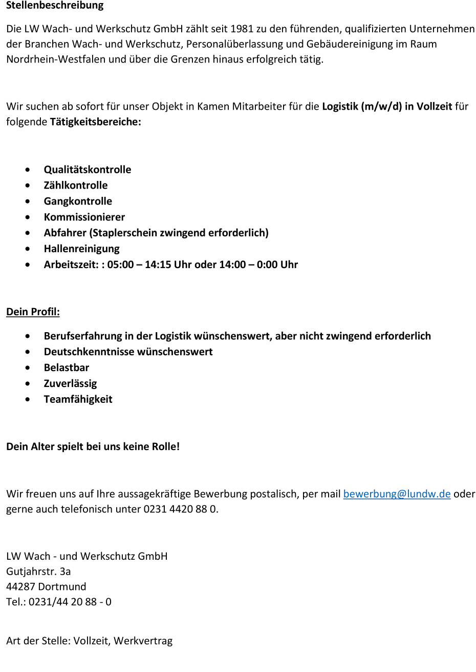 Mitarbeiter m/w/d für unsere Logistik