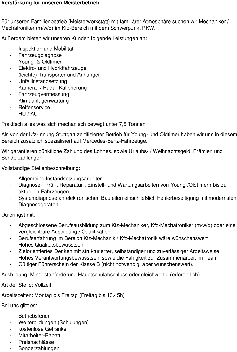 Kfz-Mechaniker / Kfz-Mechatroniker (m/w/d)