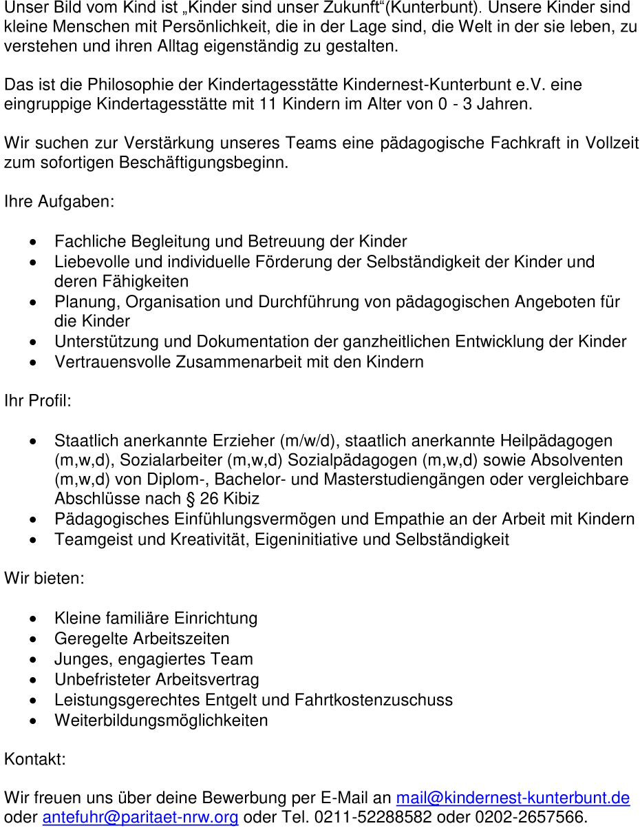 Pädagogische Fachkraft (m,w,d)