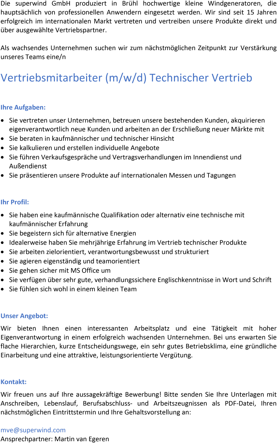 Vertriebsmitarbeiter (m/w/d) Technischer Vertrieb