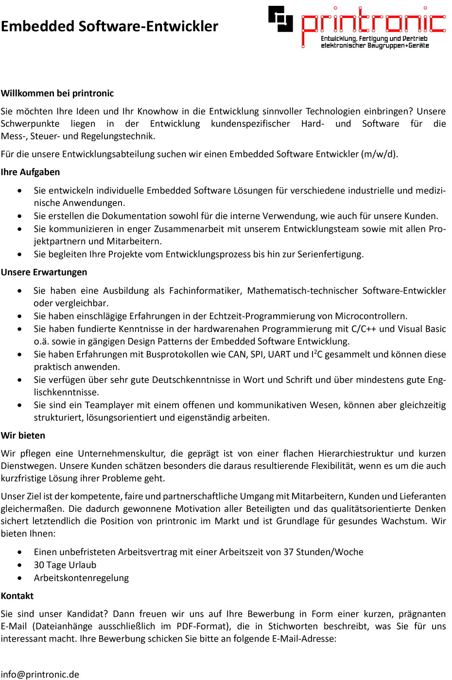 Embedded Software-Entwickler (m/w/d)