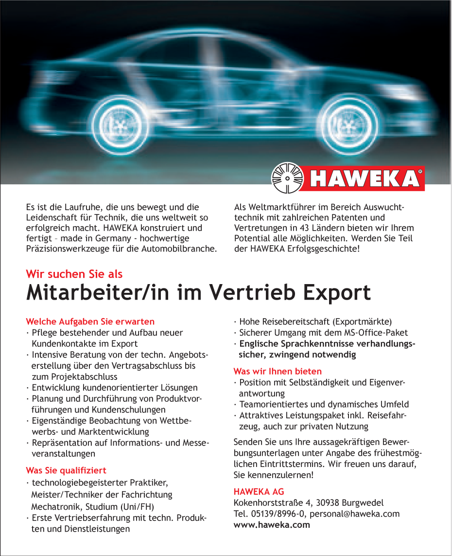 Mitarbeiter/in im Vertrieb Export