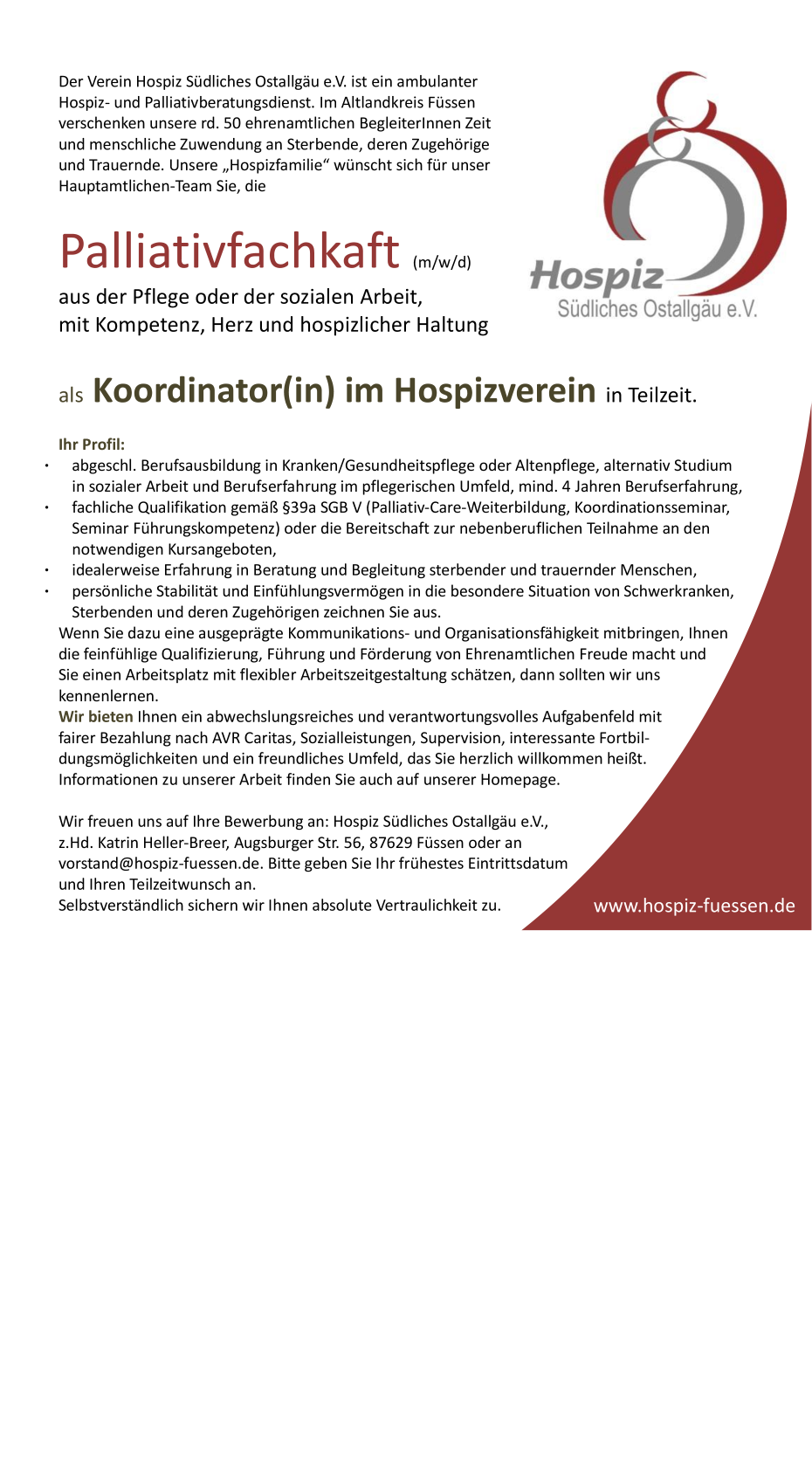 Palliativfachkraft (m/w/) als Koordinator(in) im Hospizverein nach §39a SGB V