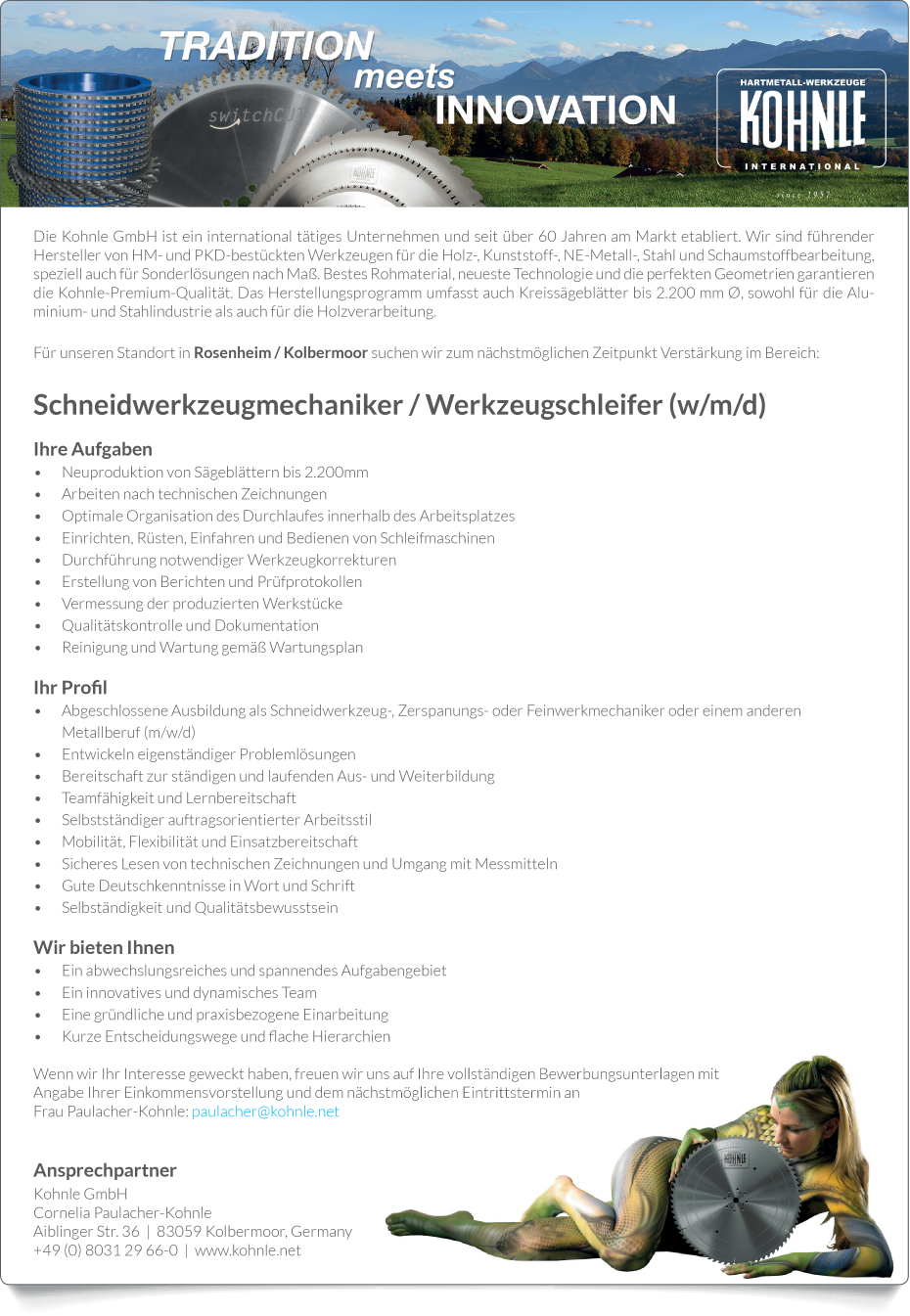 Schneidwerkzeugmechaniker / Werkzeugschleifer (w/m/d)