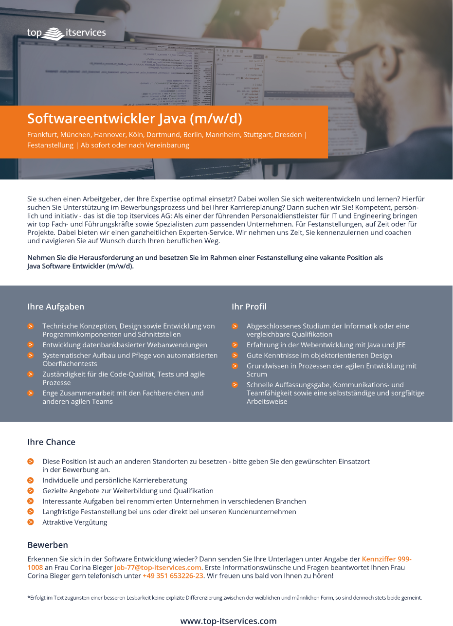 Softwareentwickler Java (m/w/d)