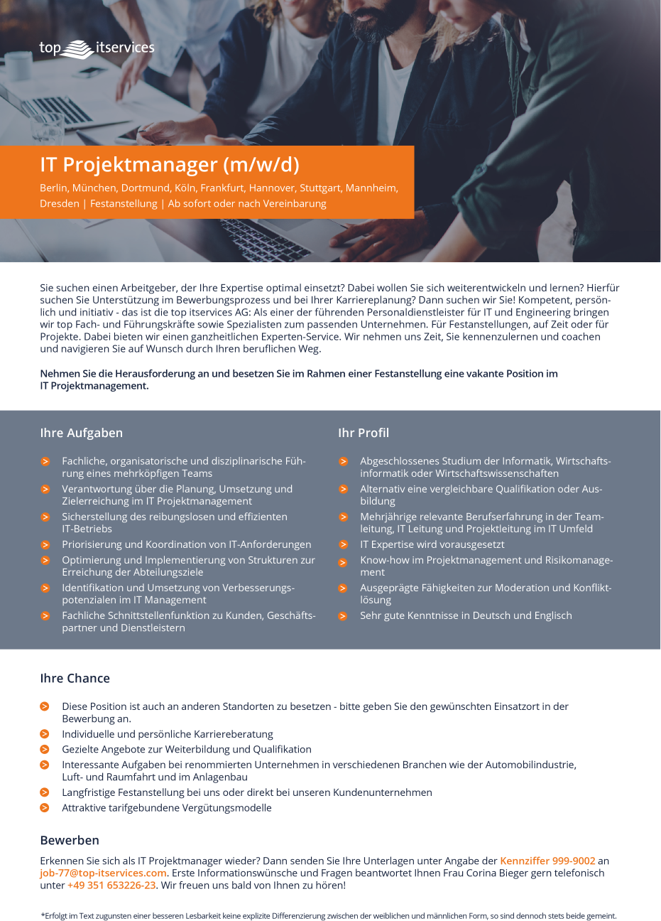 IT Projektmanager (m/w/d)