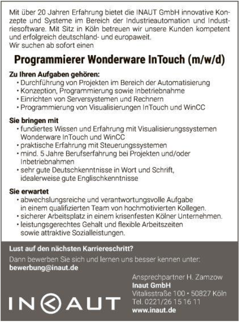 Programmierer Wonderware InTouch (m/w/d)