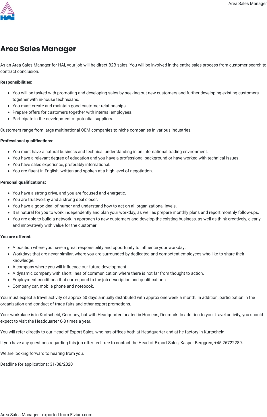 Area Sales Manager (m/f/x)