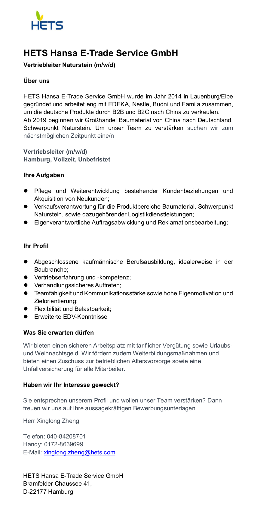 Vertriebsleiter (m/w/d) Naturstein