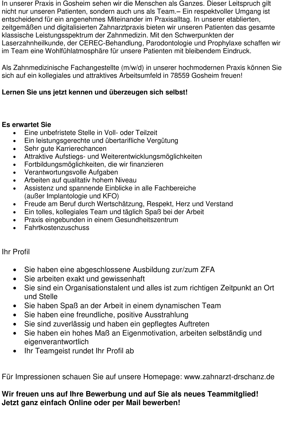 Zahnmedizinische Fachangestellte (m/w/d) in Voll- oder Teilzeit
