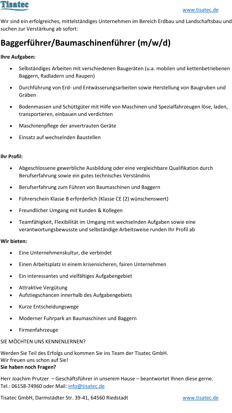 Baggerführer/Baumaschinenführer (m/w/d) -Deutschland weit-