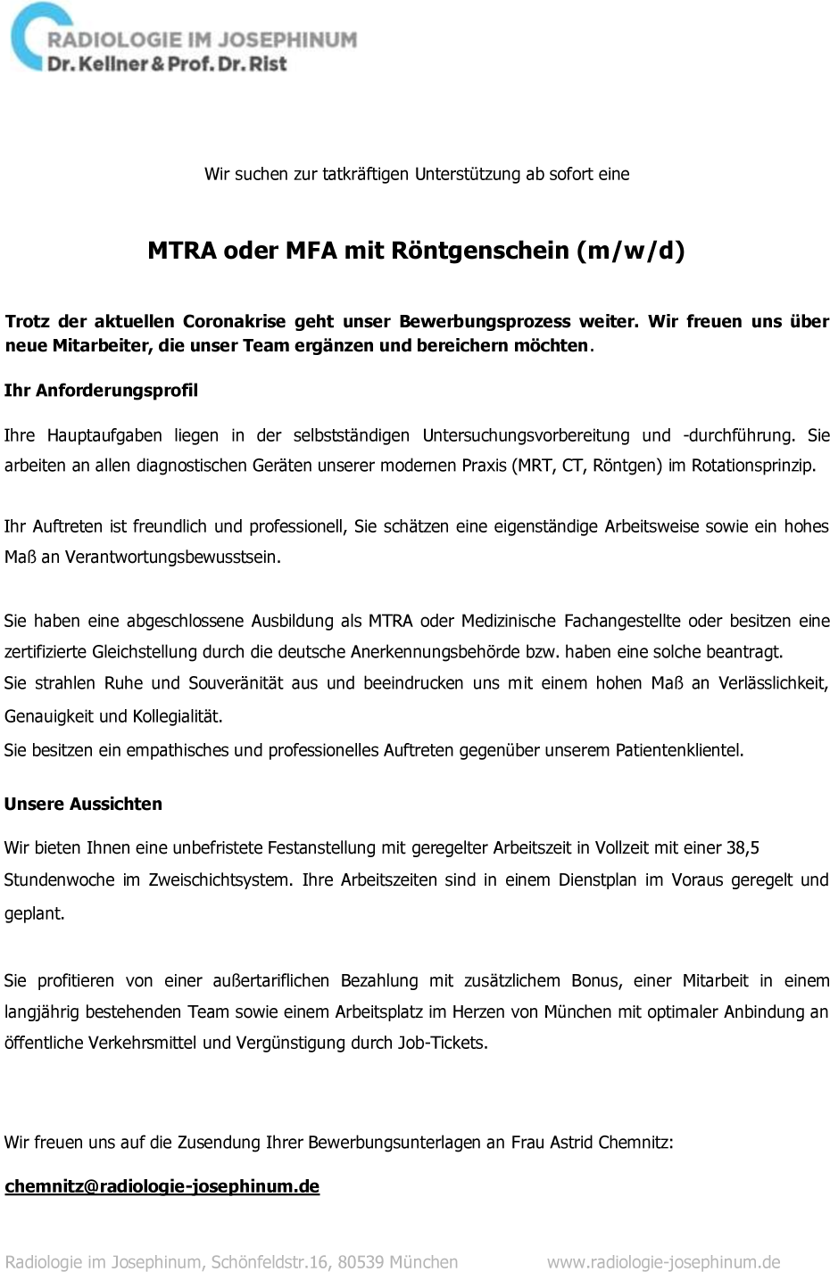 MTRA oder MFA mit Röntgenschein (m/w/d)