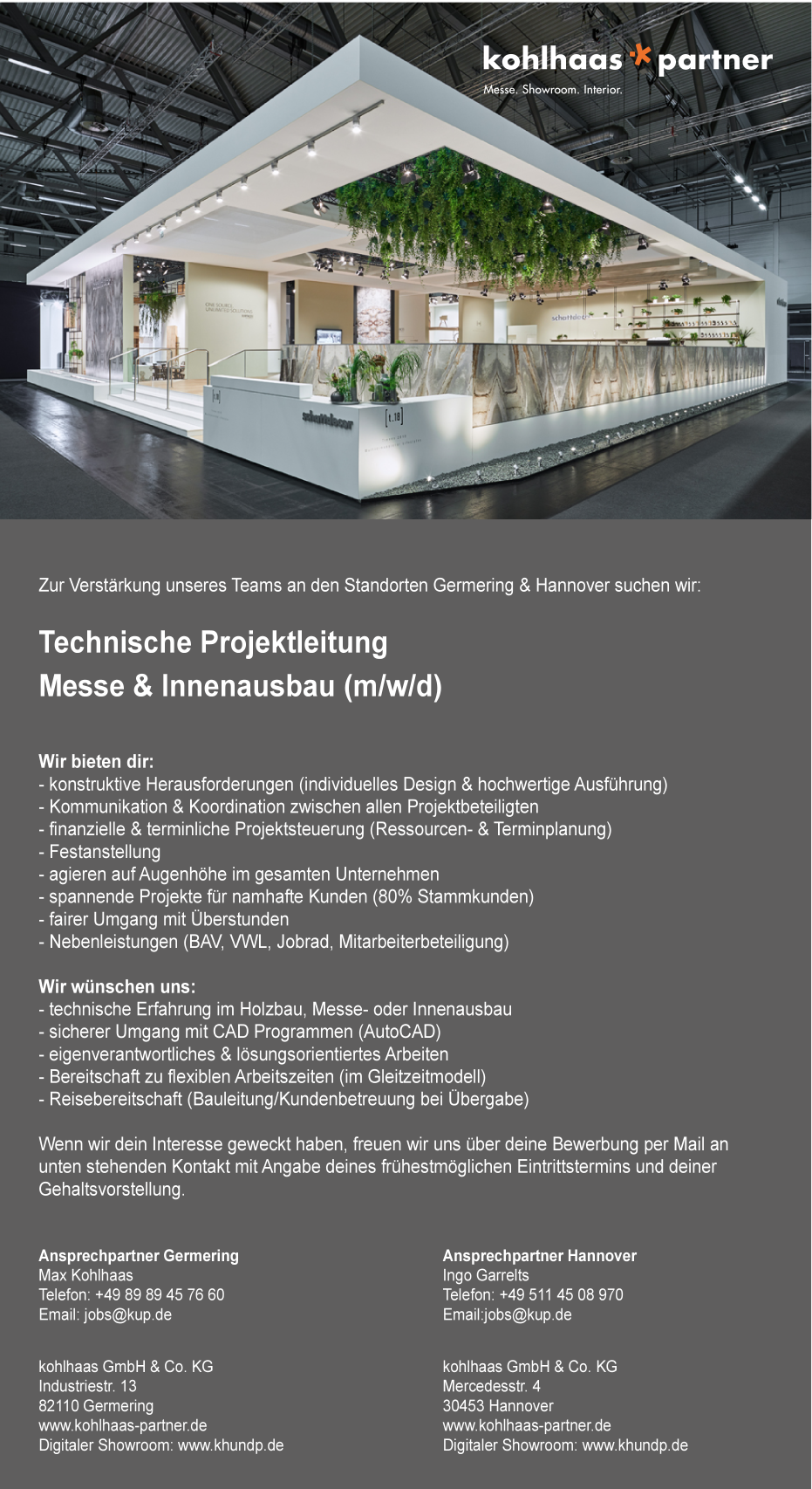 Technische Projektleitung Messe & Innenausbau (m/w/d)