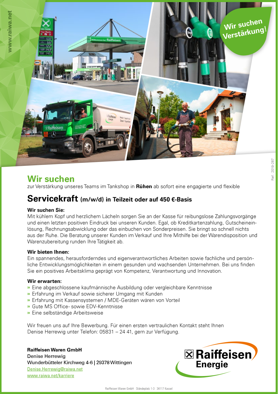 Servicekraft Teilzeit (70h) Tankstellenshop