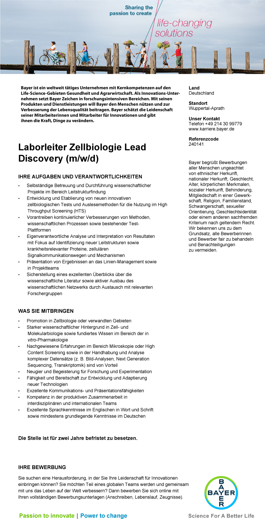 Laborleiter Zellbiologie Lead Discovery (m/w/d)