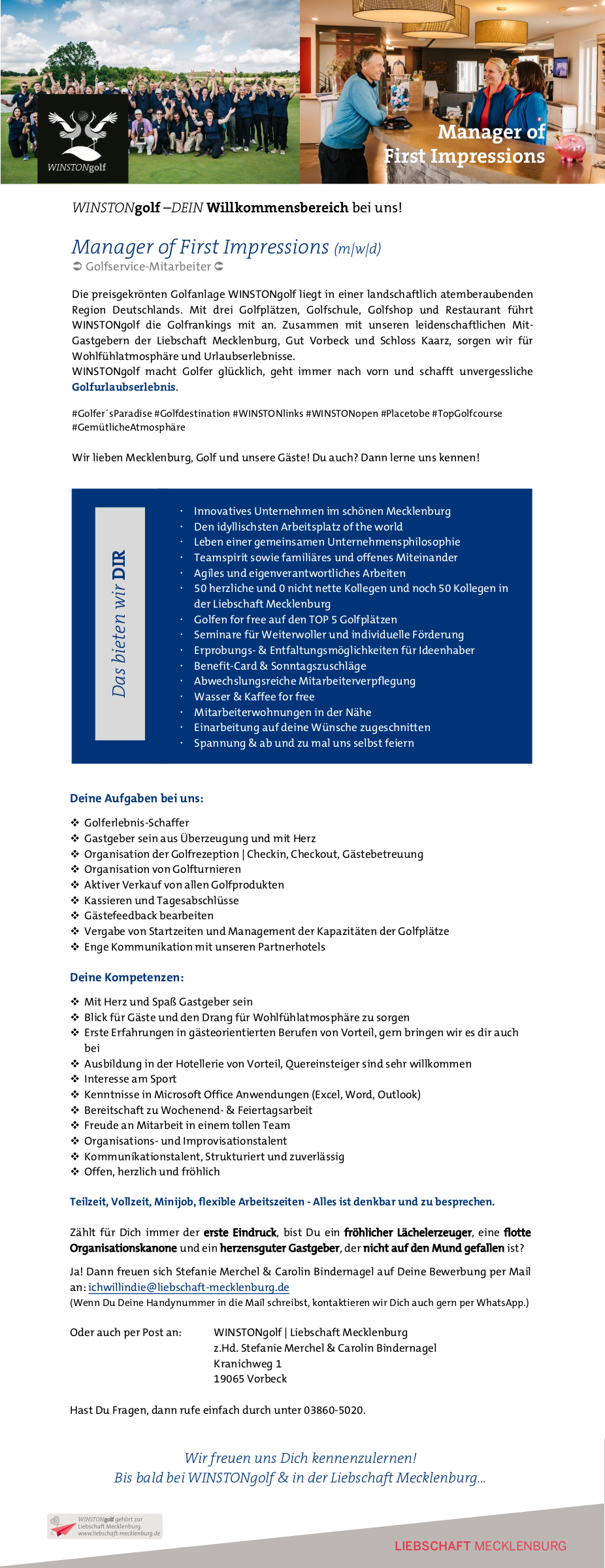 Manager of First Impressions (m|w|d) - Golfservice-Mitarbeiter -