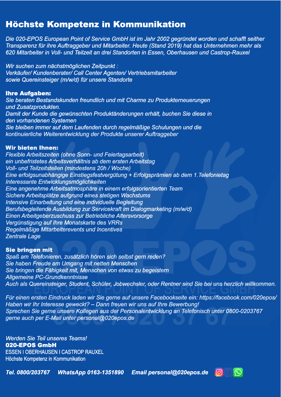 Verkäufer/ Call Center Agent (w/m) gerne auch Quereinsteiger