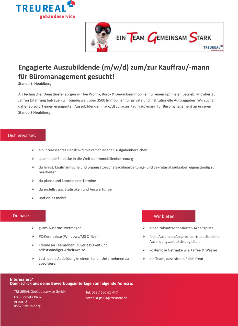 Engagierte Auszubildende (w/m/d) zur/zum Kauffrau/-mann für Büromanagement gesucht