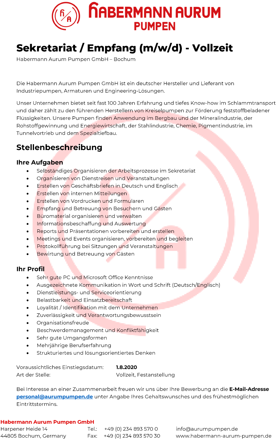 Sekretär/-in für Empfang (m/w/d), Büroadministration