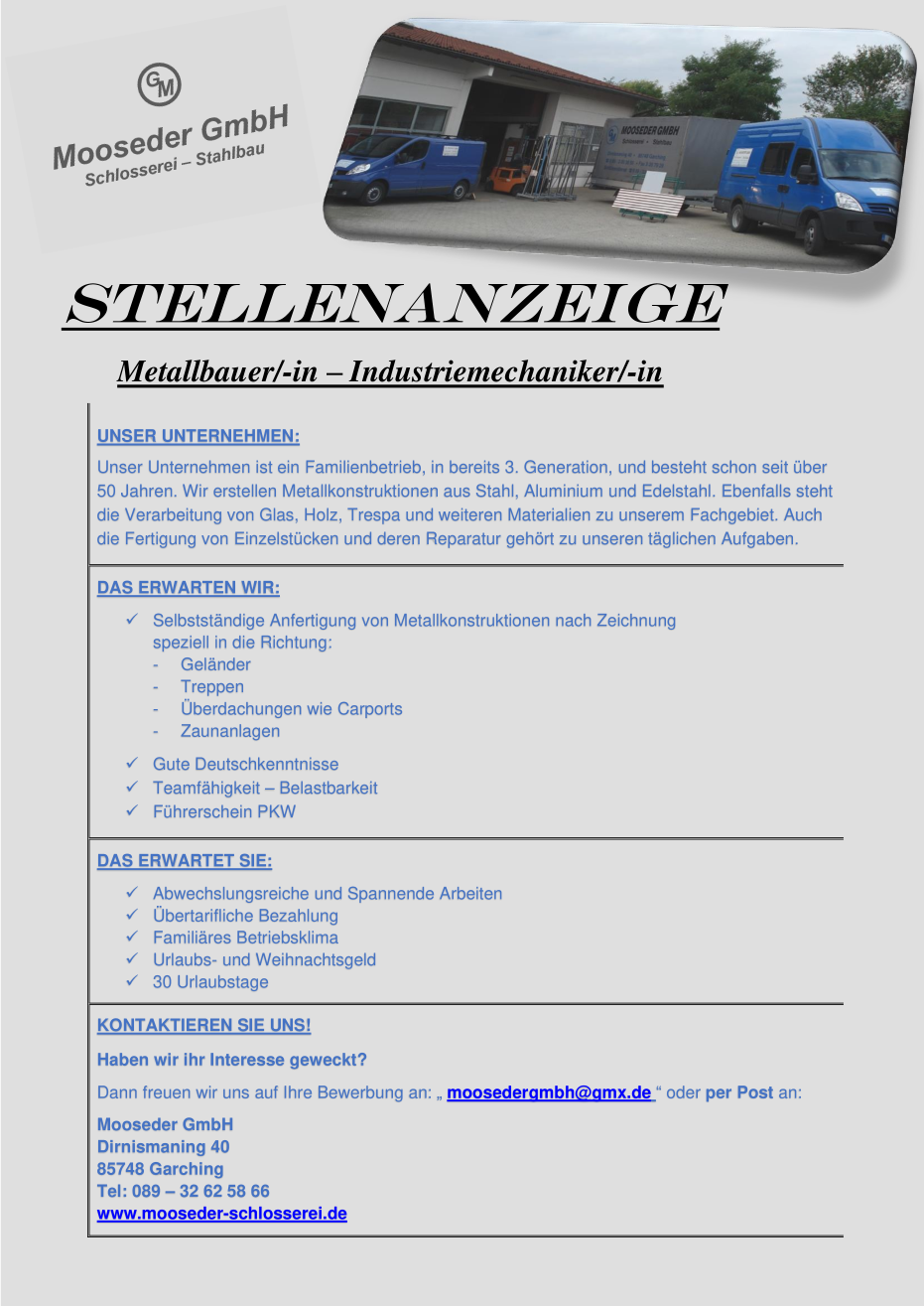 Metallbauer/-in, Industriemechaniker/-in M/W/D