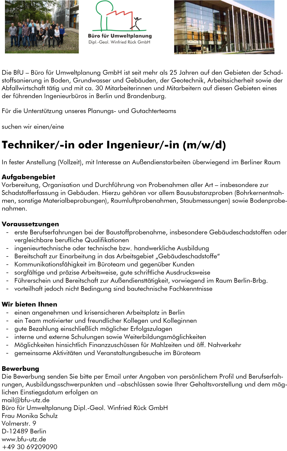 Techniker/-in oder Ingenieur/-in (m/w/d)