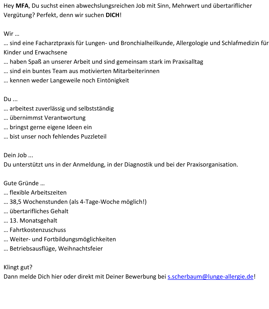 Medizinische Fachangestellte (MFA) M/W/D