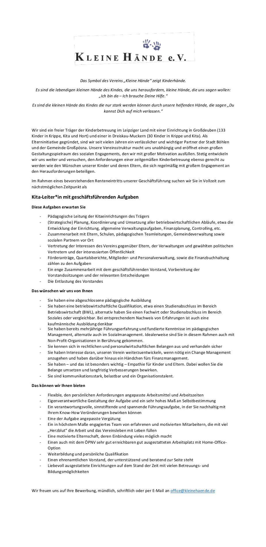 Kita-Leiter*in mit geschäftsführenden Aufgaben