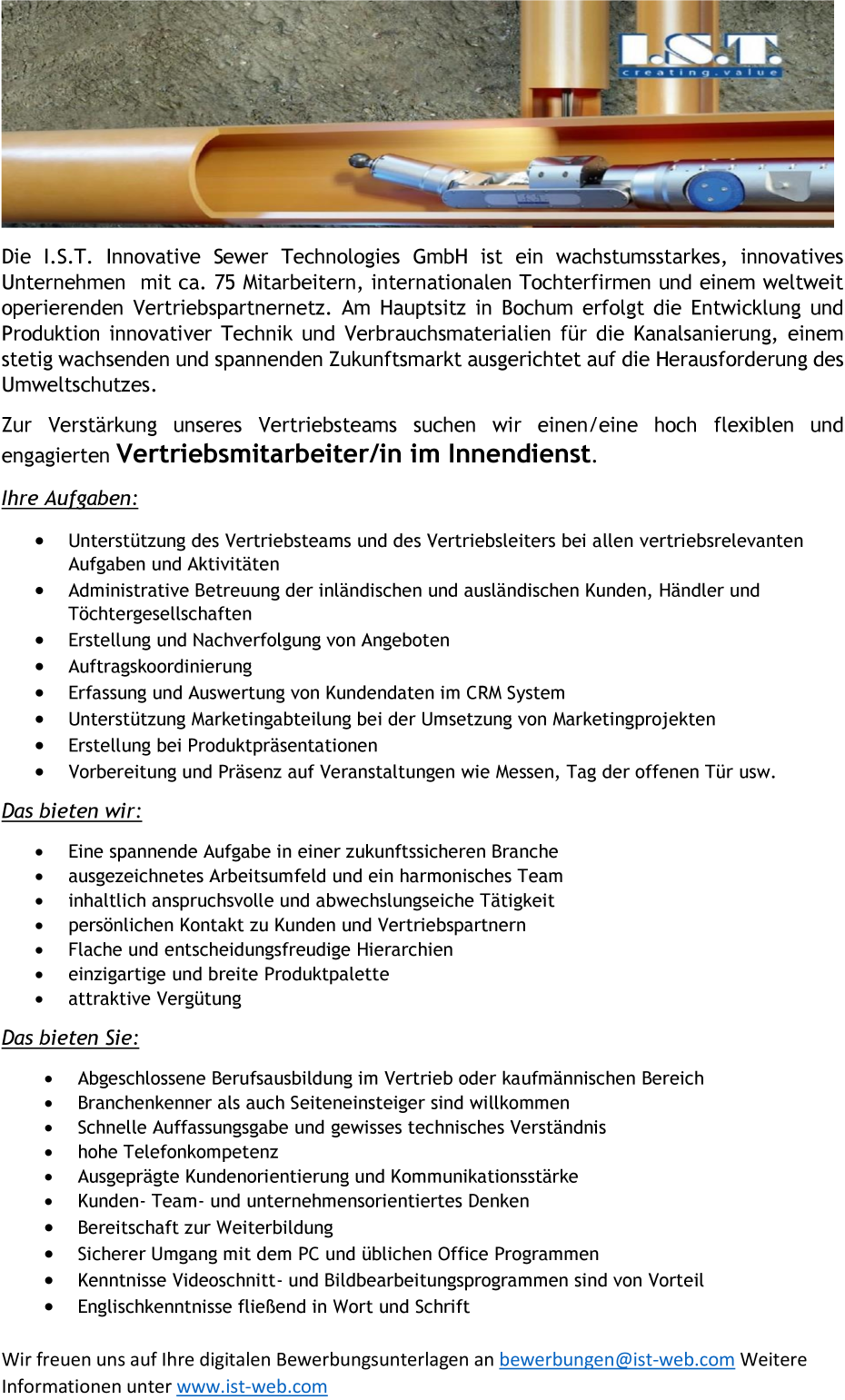 Vertriebsmitarbeiter/in Innendienstm/w/d