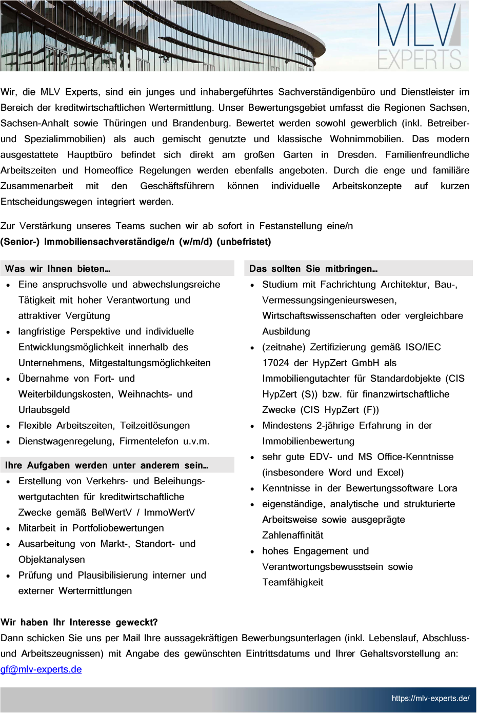 (Senior-) Immobiliensachverständige/n (w/m/d) (unbefristet)