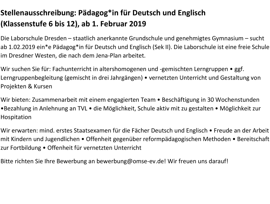Lehrer*in für Deutsch und Englisch