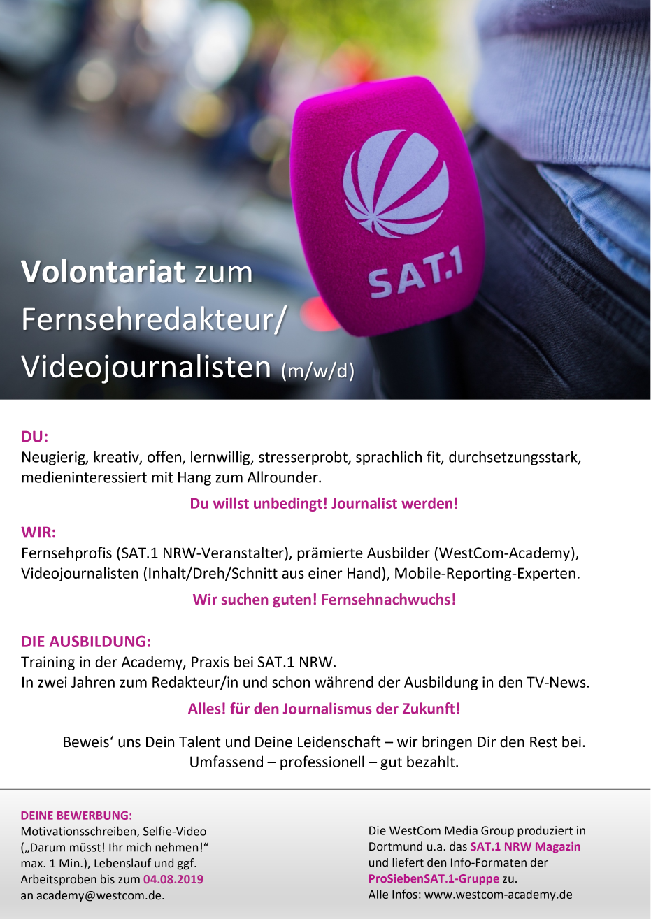 Volontariat - zum Fernsehredakteur/ Videojournalisten (m/w/d)